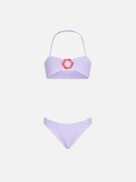 Girl lilac crinkle bikini with flower ring