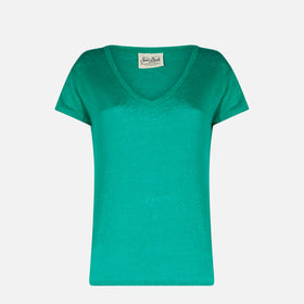 Woman green linen t-shirt