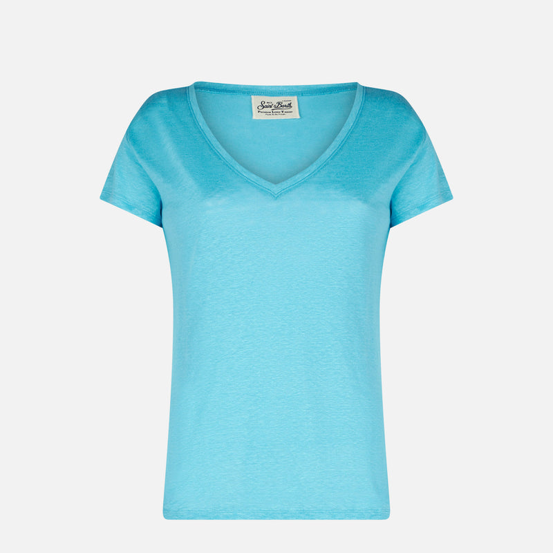 Woman turquoise linen t-shirt