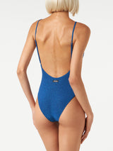 V neck one piece in bluette lurex