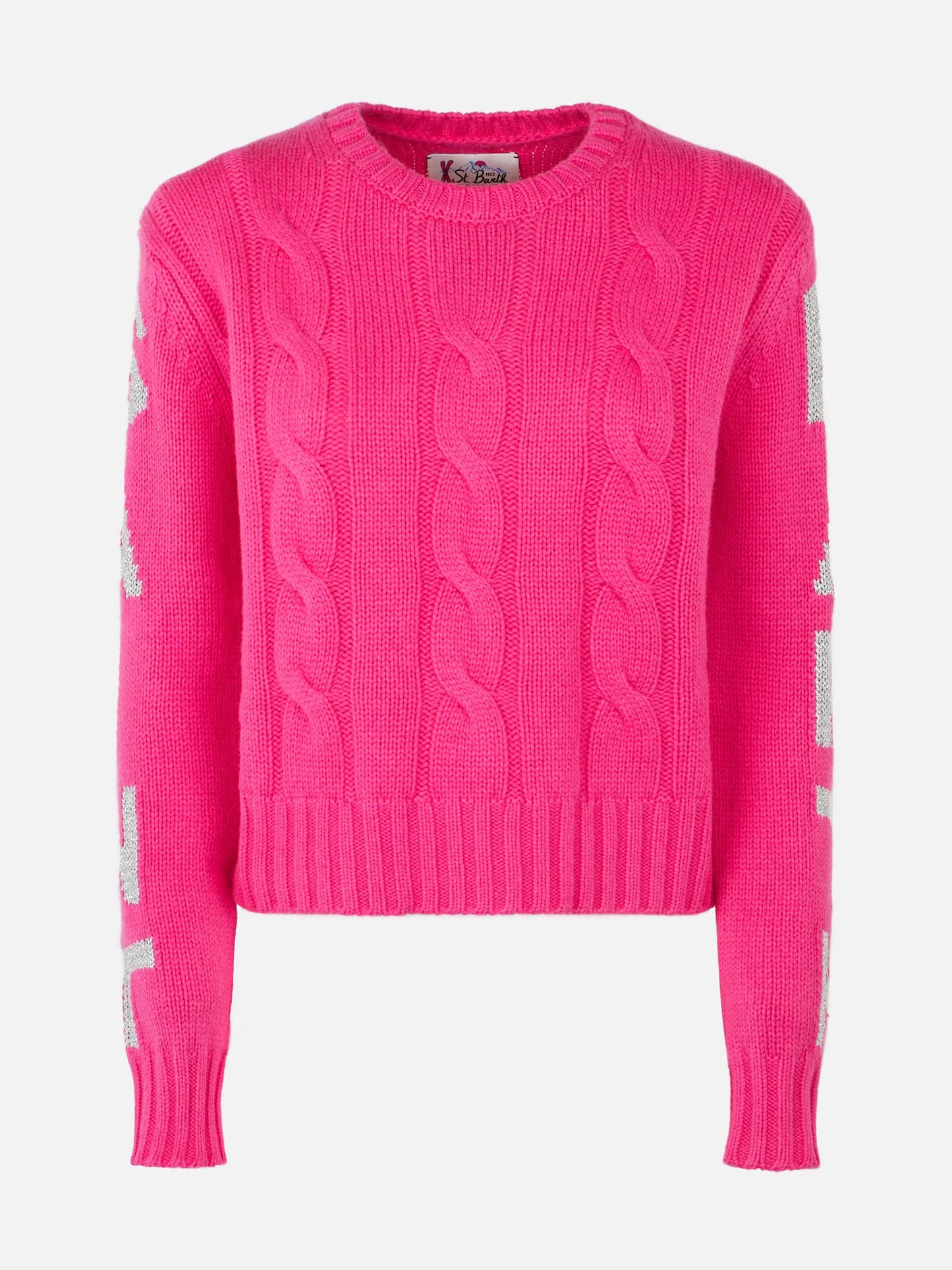 Woman crewneck braided sweater with Saint Barth lurex jacquard - MC2 Saint Barth