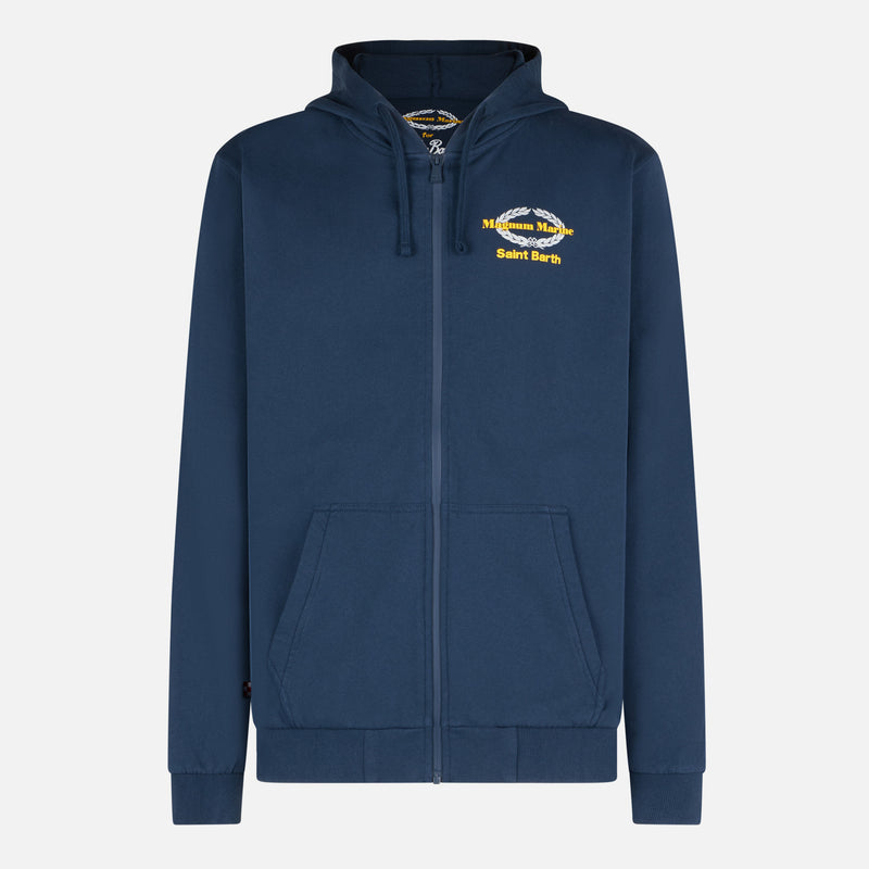 Blauer Kapuzenpullover aus Baumwolle mit Magnum Marine Saint Barth-Stickerei | MAGNUM MARINE SONDEREDITION