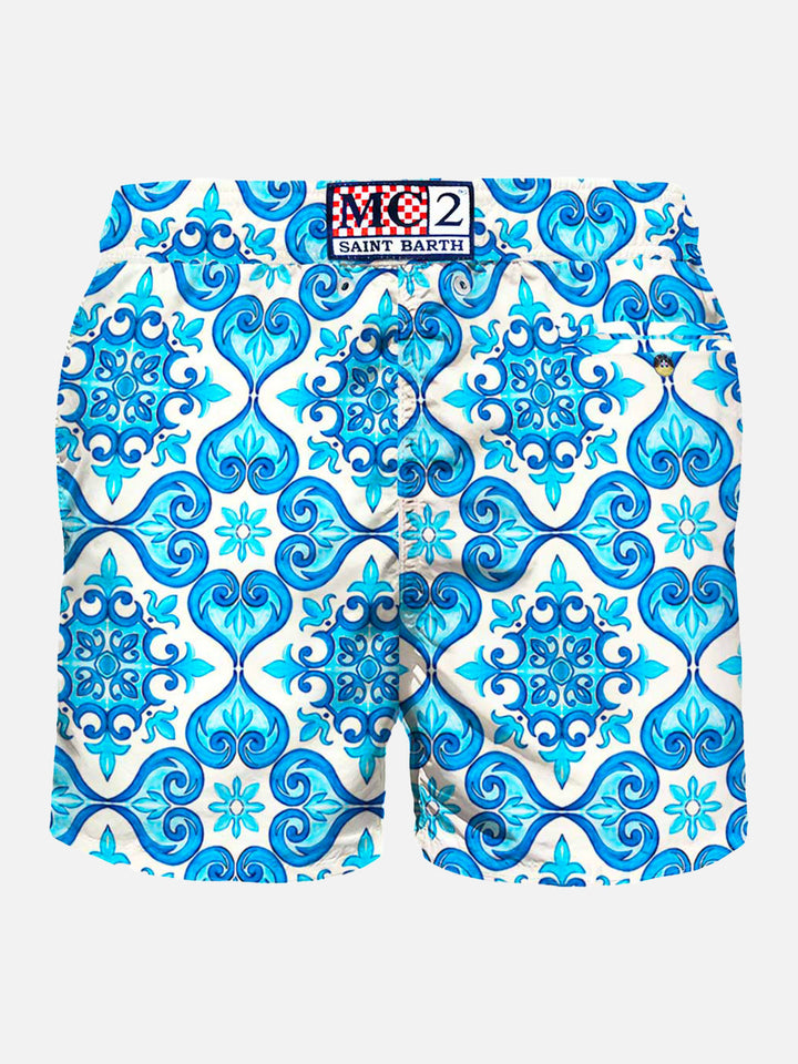 Light fabric man swim shorts maiolica print - MC2 Saint Barth
