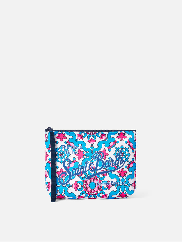 Aline scuba pochette with majolica print