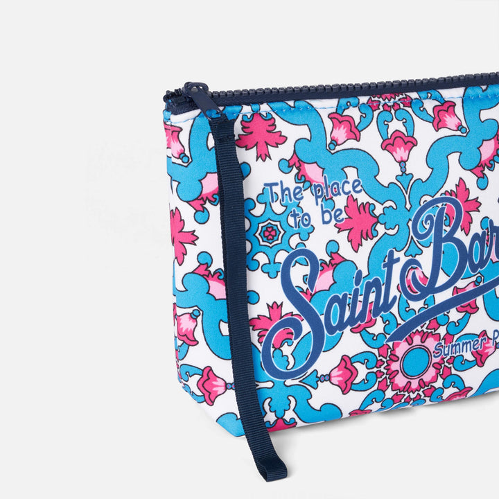 Aline scuba pochette with majolica print