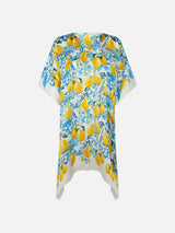 Seidenkaftan mit Zitronen- und Maiolika-Print