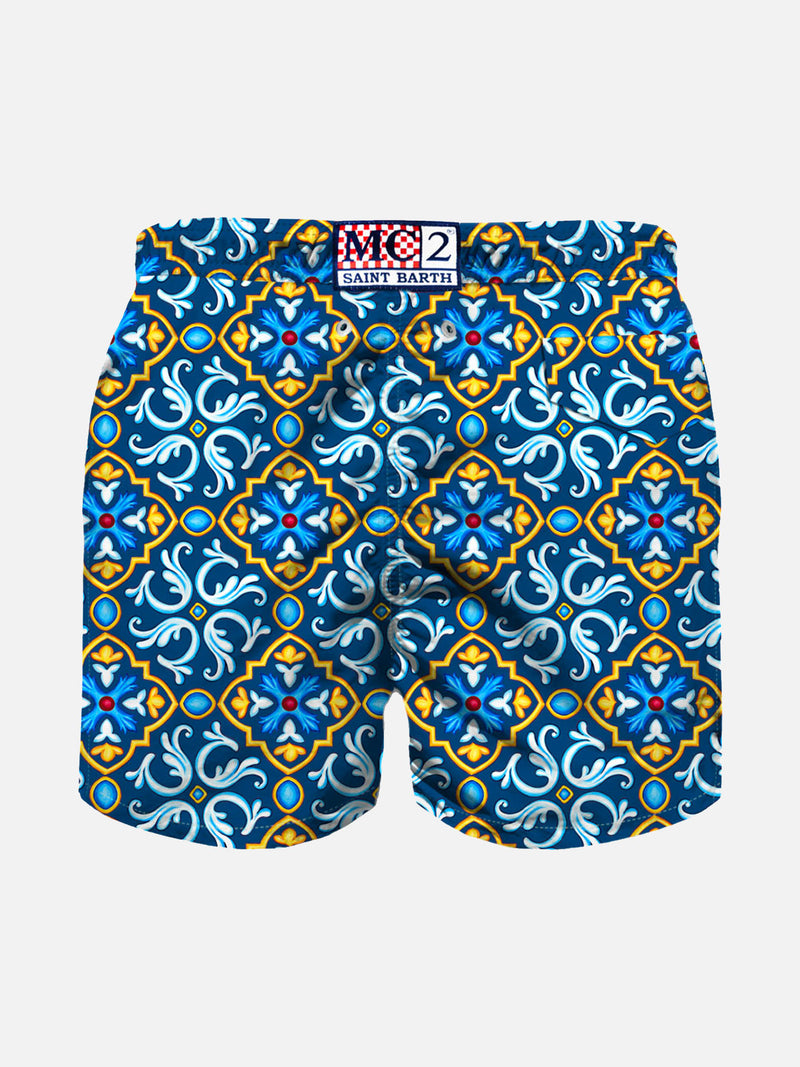 Boy swim shorts with majolica print