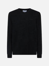 Man black stretch wool sweater with St. Barth embroidery