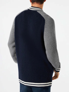 Navy blue knit bomber college style Benjamin