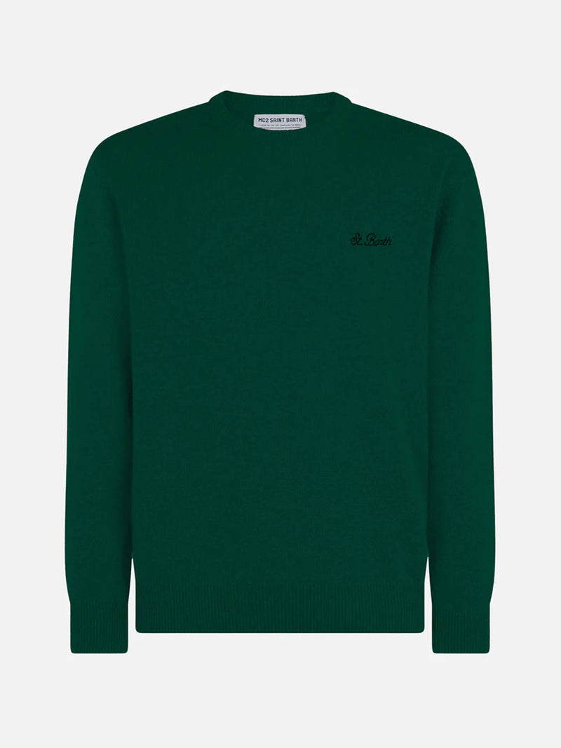 Man crewneck green sweater with St. Barth embroidery