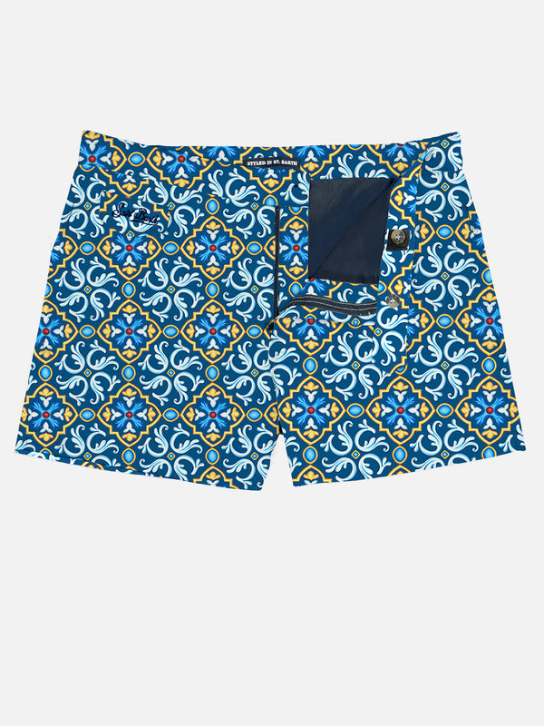 Man swim shorts with maiolica print