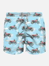 Man light fabric swim shorts with motorbike print