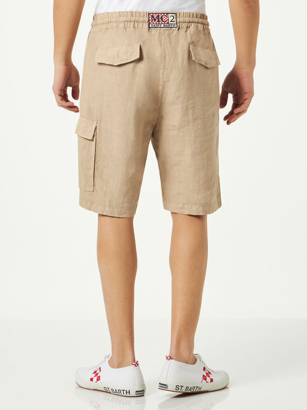 Beige Leinen-Bermudashorts für Herren