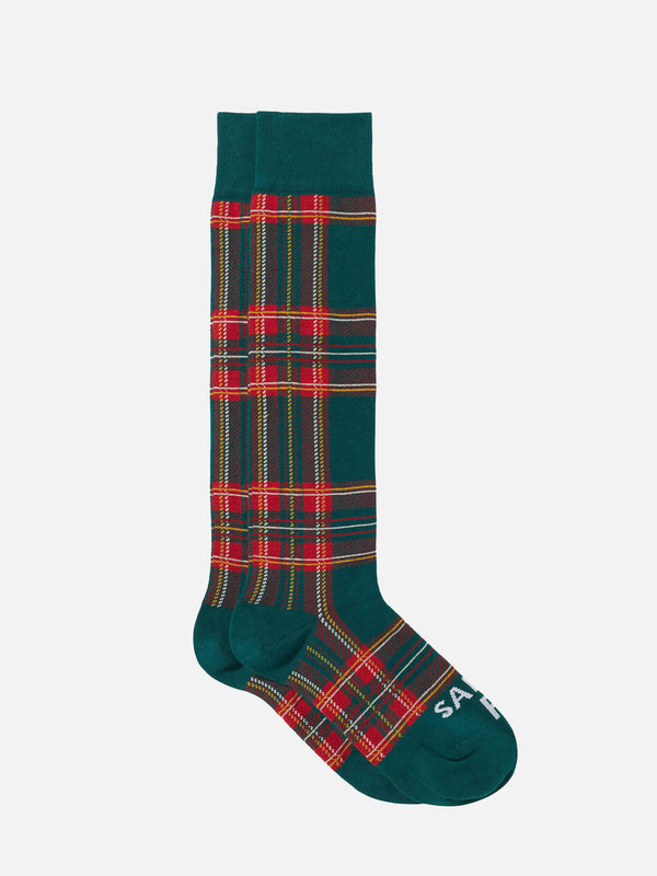 Calze lunghe da uomo con stampa tartan verde