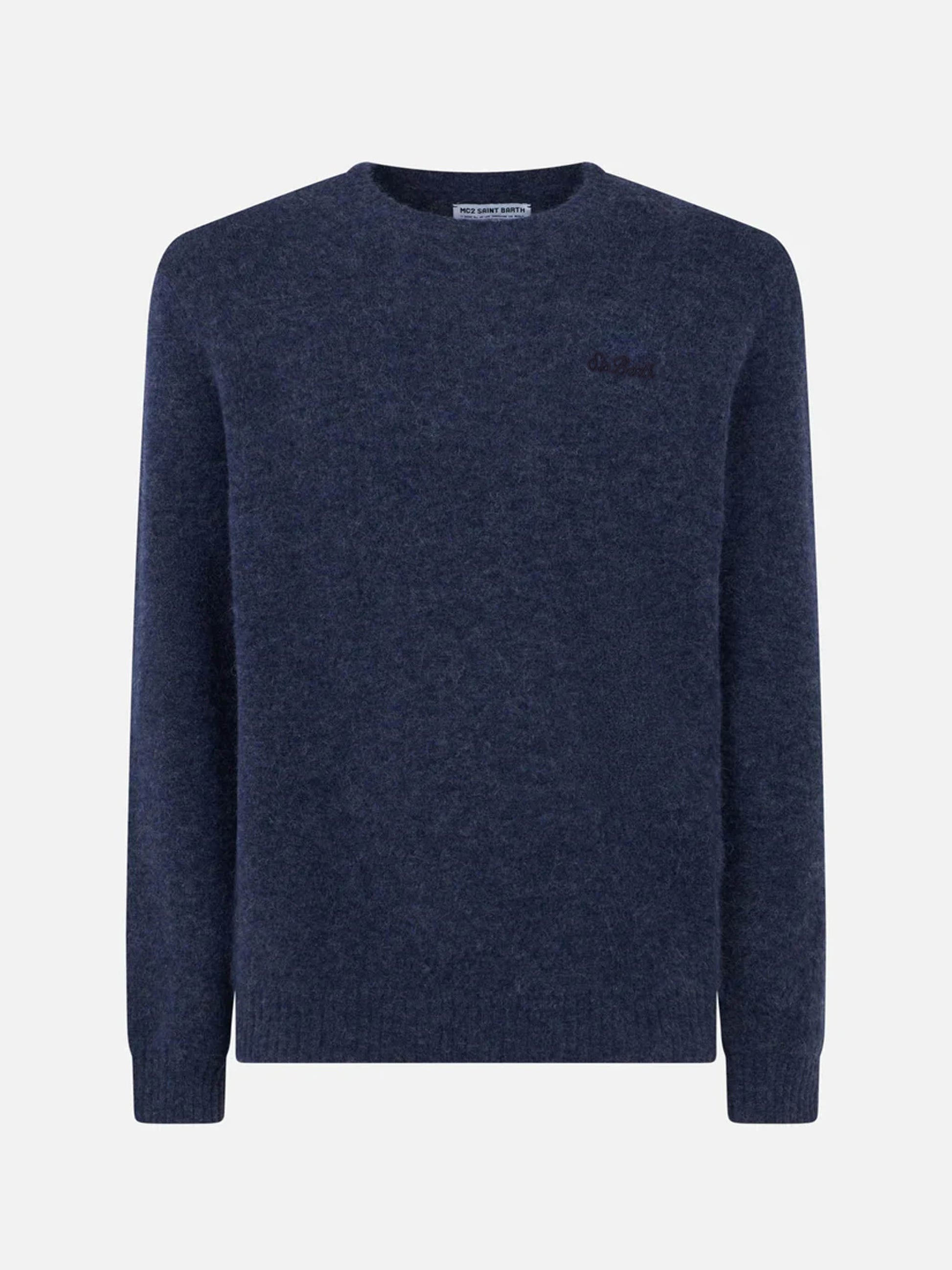 Man navy blue stretch wool sweater with St. Barth embroidery - MC2 Saint Barth
