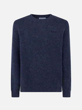 Man navy blue stretch wool sweater with St. Barth embroidery - MC2 Saint Barth