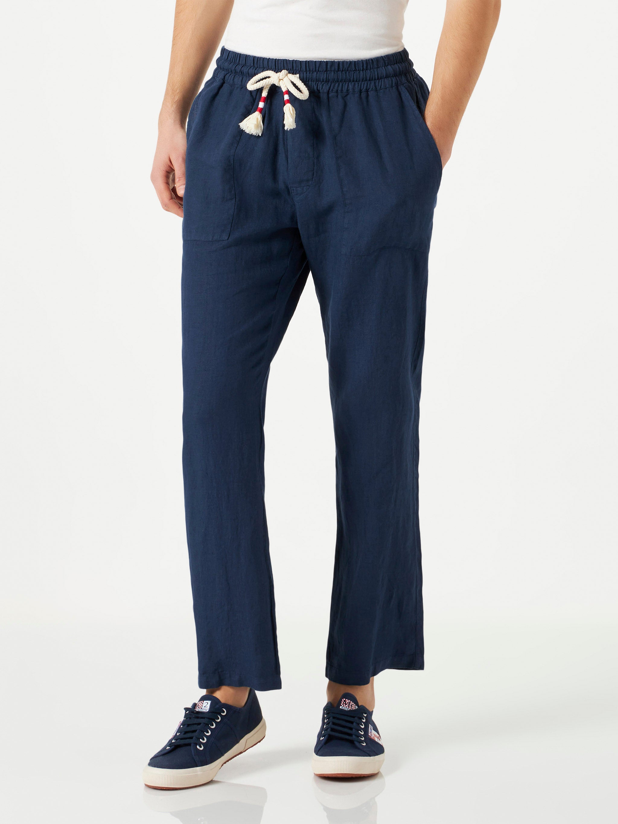 Calais navy blue linen pants in solid color – MC2 Saint Barth
