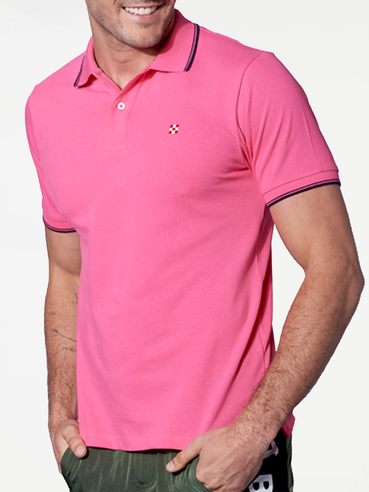 Pink fluo piquet polo with St. Barth check logo - MC2 Saint Barth