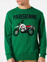 Man lightweight sweater with motorbike jacquard