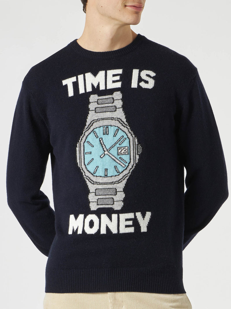 Man sweater with Time is money embroidery