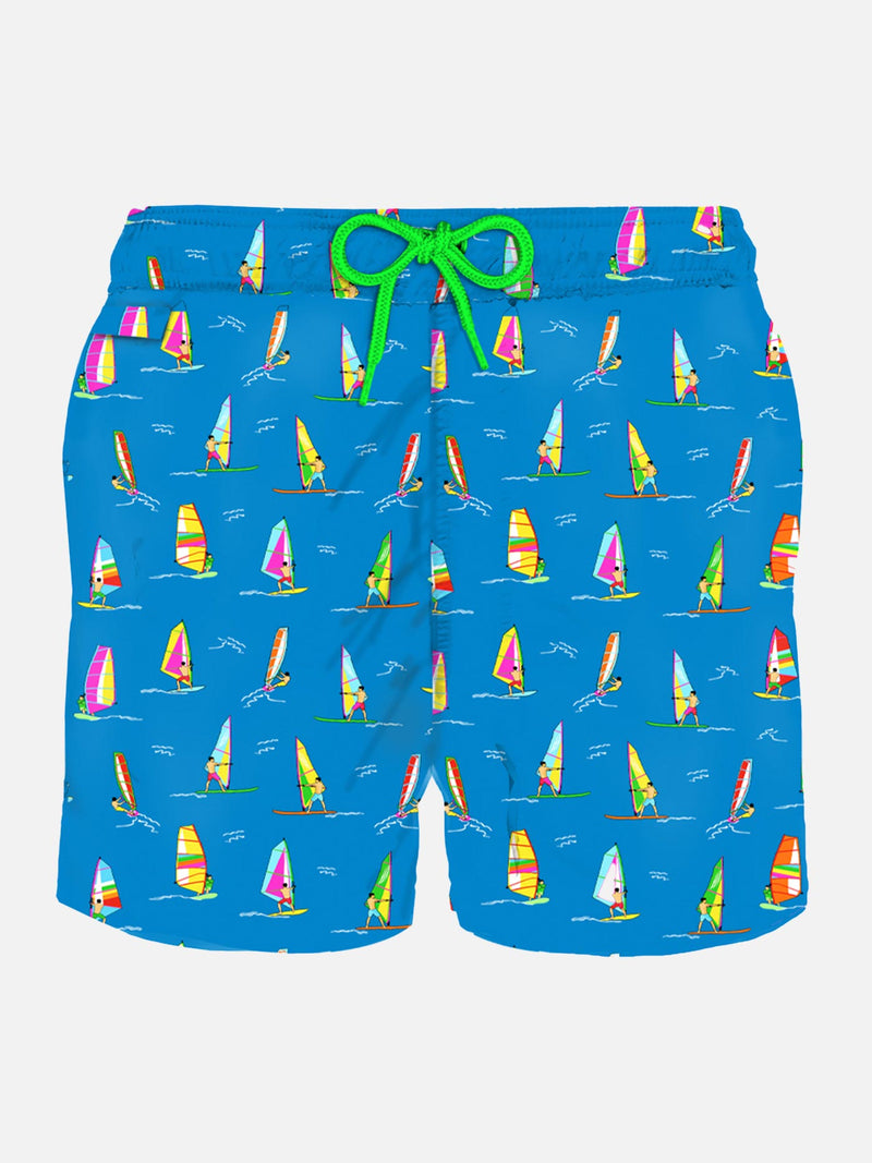 Man light fabric swim shorts with windsurf print