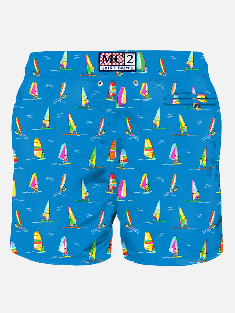 Costume da bagno da uomo in tessuto leggero con stampa windsurf