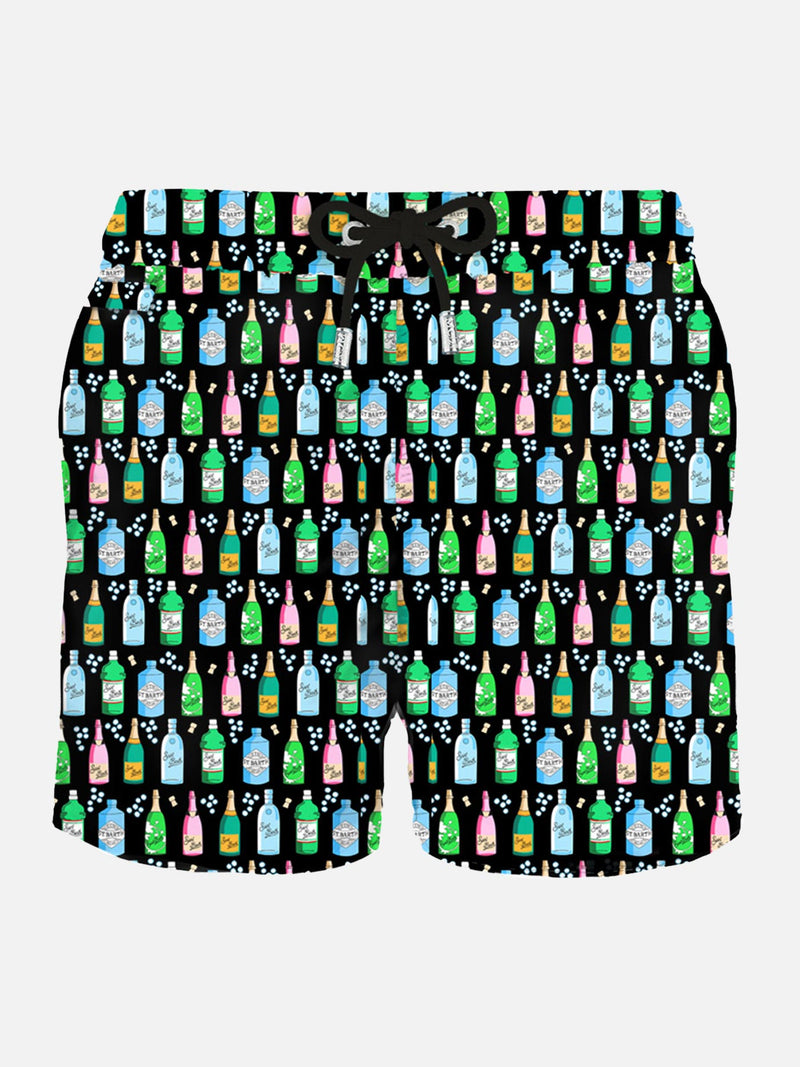 Man light fabric swim shorts with bollicine print