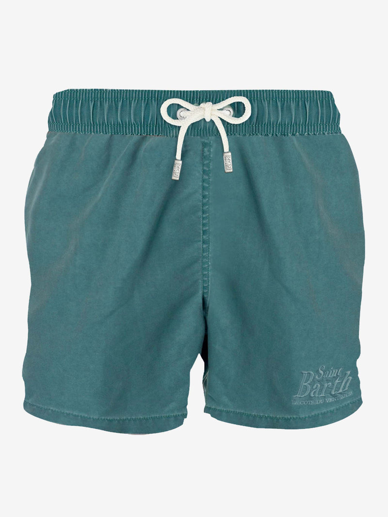 Man teal swim shorts