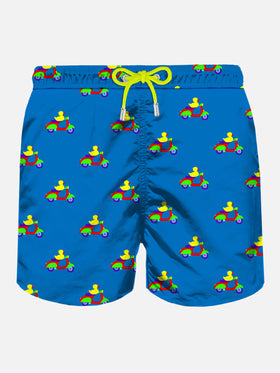 Shorts mare blu con stampa paperelle su scooter | Special Edition