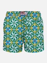 Herren-Badeshorts aus leichtem Stoff mit Majolika-Print