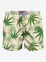 Green Leaves all over print swim shorts