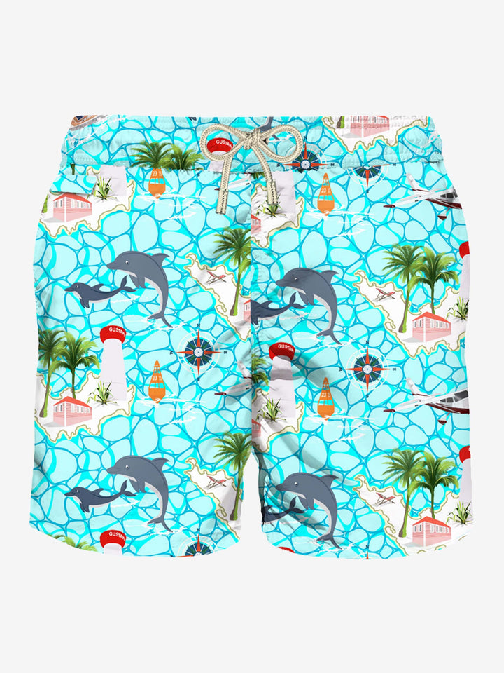 Man light fabric swim shorts with sailing boats print - MC2 Saint Barth