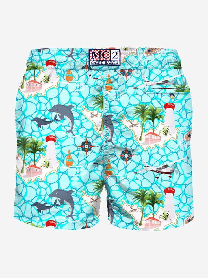 Man light fabric swim shorts with sailing boats print - MC2 Saint Barth