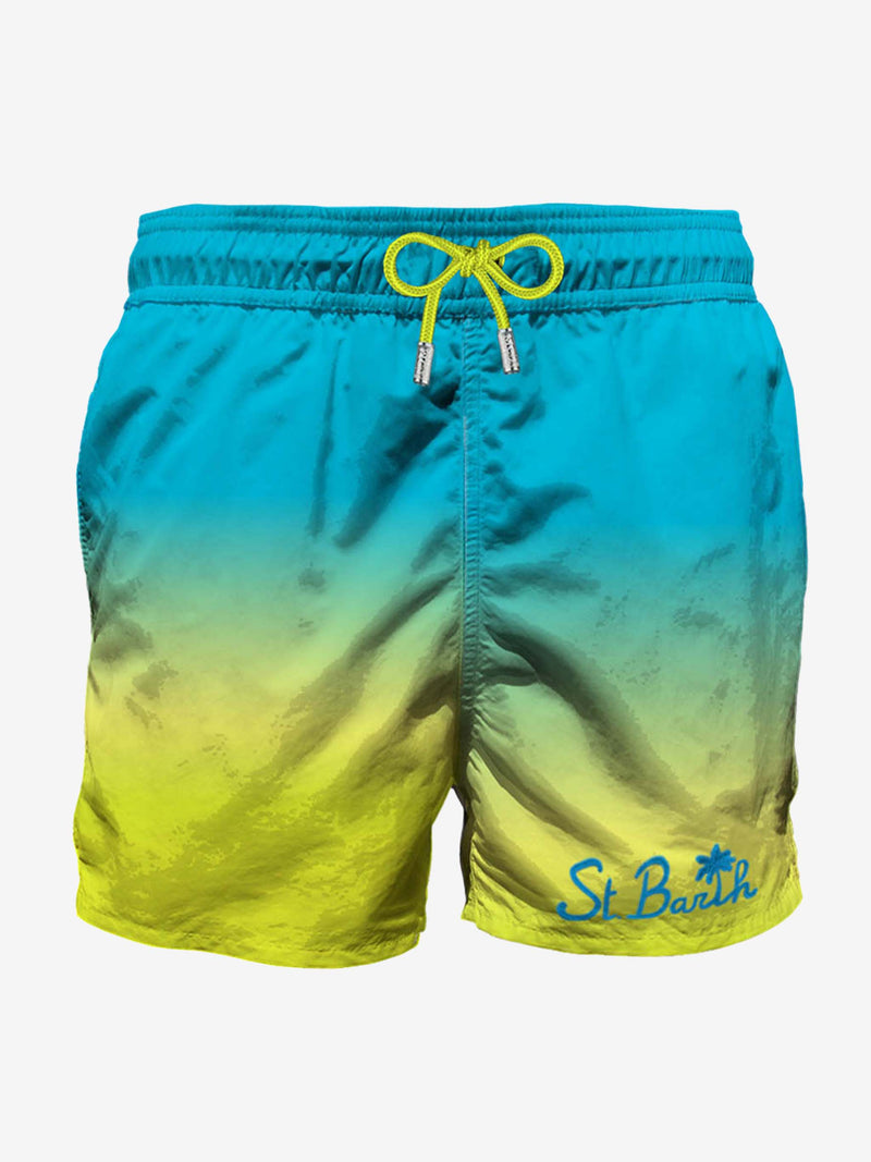 Tie dye mid-length swim shorts with embroidery