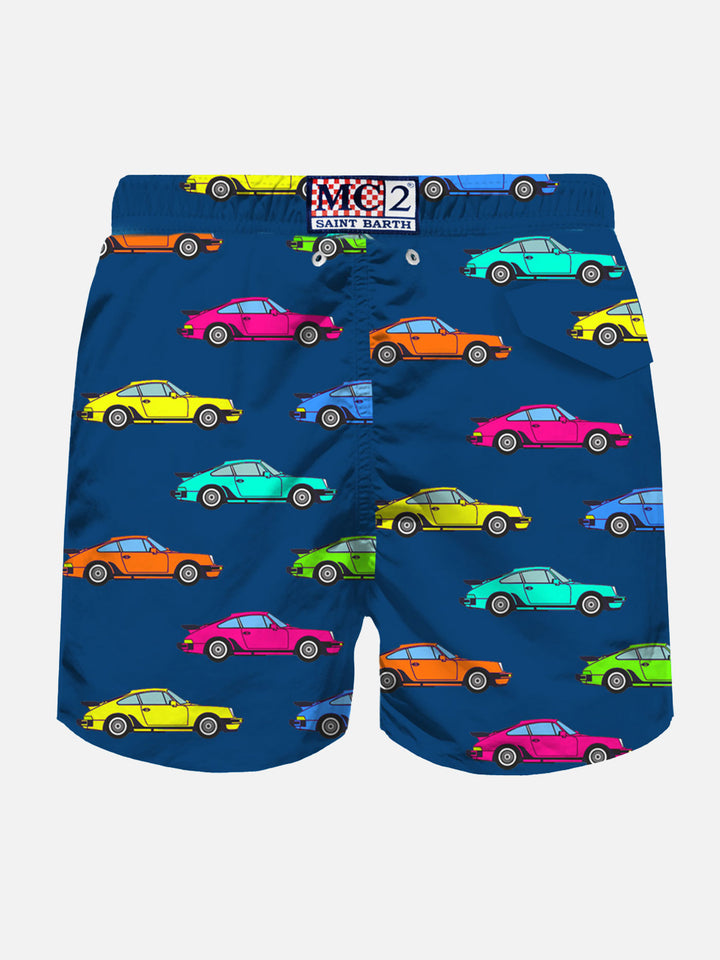 Costume da bagno uomo in tessuto leggero con stampa automobili
