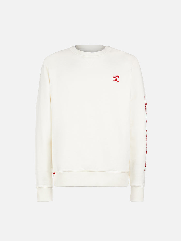 Man white sweatshirt with Saint Barth embroidery