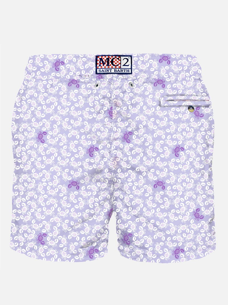 Man light fabric swim shorts with crab print