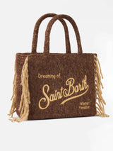 Borsa a spalla Vanity Blanket marrone con frange