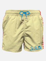 Pastellgelbe Herren-Badeshorts mit Tasche