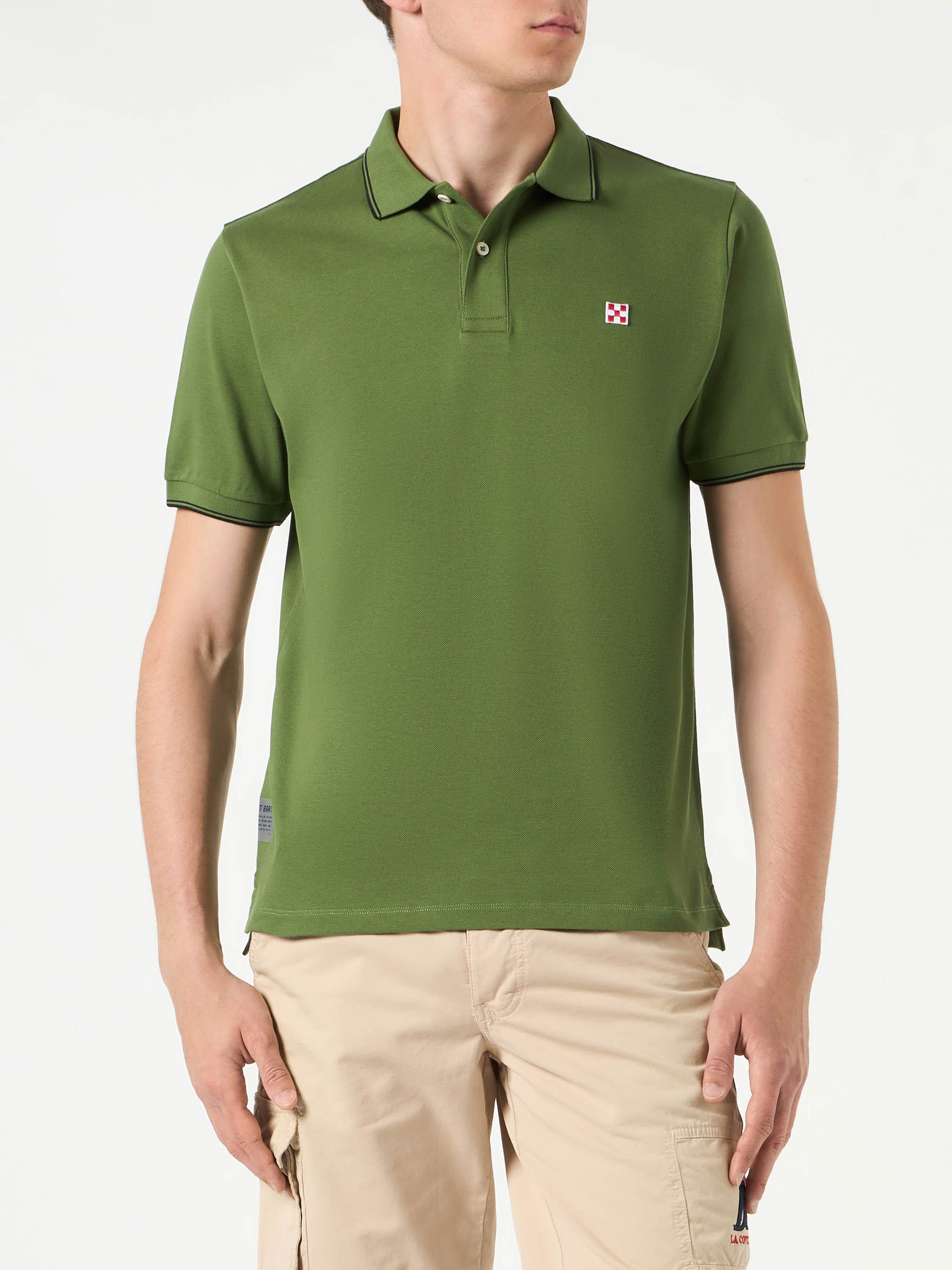 Military green piquet polo with St. Barth check logo - MC2 Saint Barth