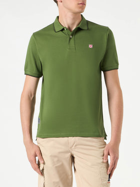 Military green piquet polo with St. Barth check logo - MC2 Saint Barth