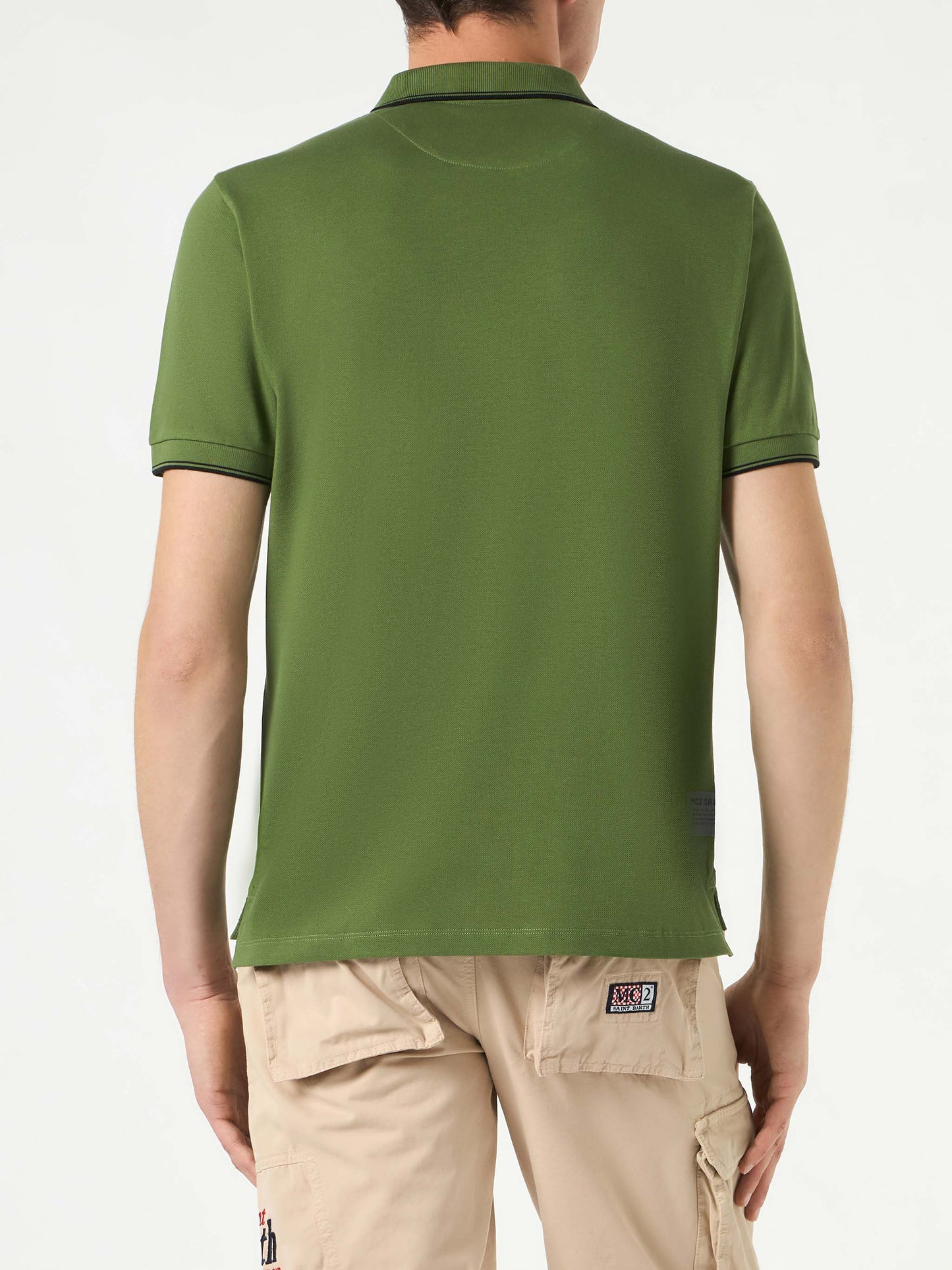 Military green piquet polo with St. Barth check logo - MC2 Saint Barth