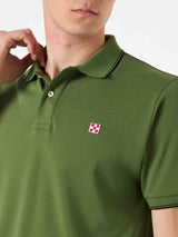 Polo piquet verde militare con logo St. Barth check