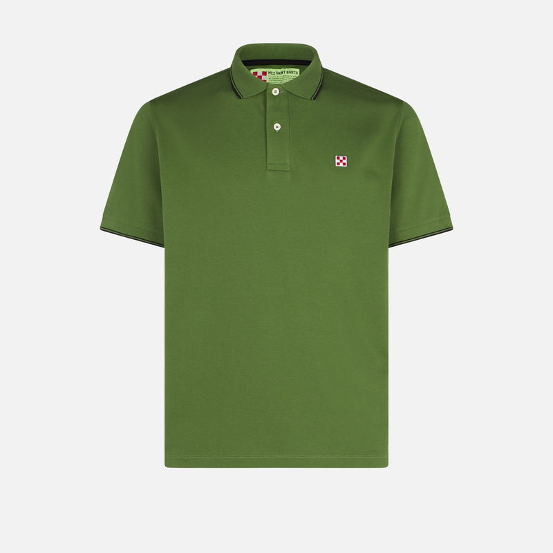 Polo piquet verde militare con logo St. Barth check