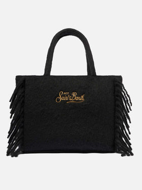 Borsa Vanity nera a spalla con frange