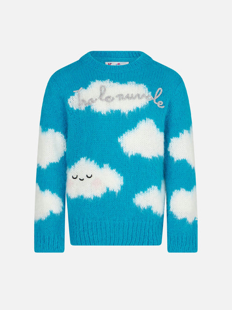 Girl brushed sweater with Tra le nuvole embroidery - MC2 Saint Barth