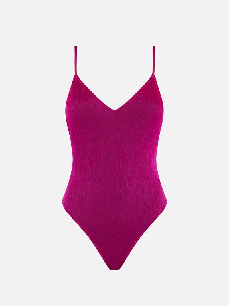 V neck fuchsia fluo one piece