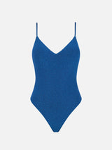 V neck one piece in bluette lurex