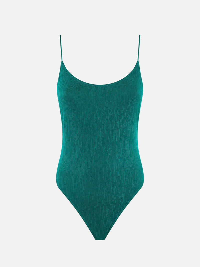 Pleated plisse one piece swimsuit