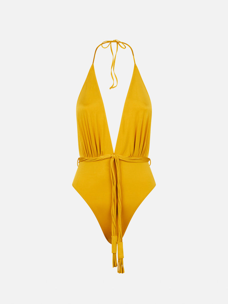 Shiny mustard one piece